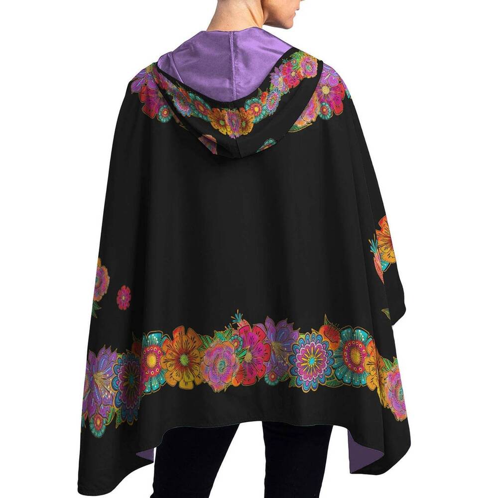 NEW RAINCAPER laurel burch blooms reversible rain travel cape in black